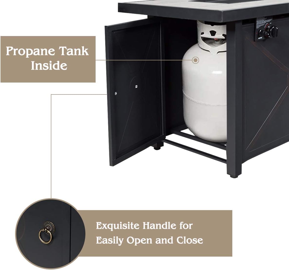 Happygrill Propane Fire Pit, 60,000 BTU Outdoor Gas Fire Pit Burner Stove Fire Table with Waterproof Cover, Propane Fire Pit Table for Outside Patio Camping Backyard Deck