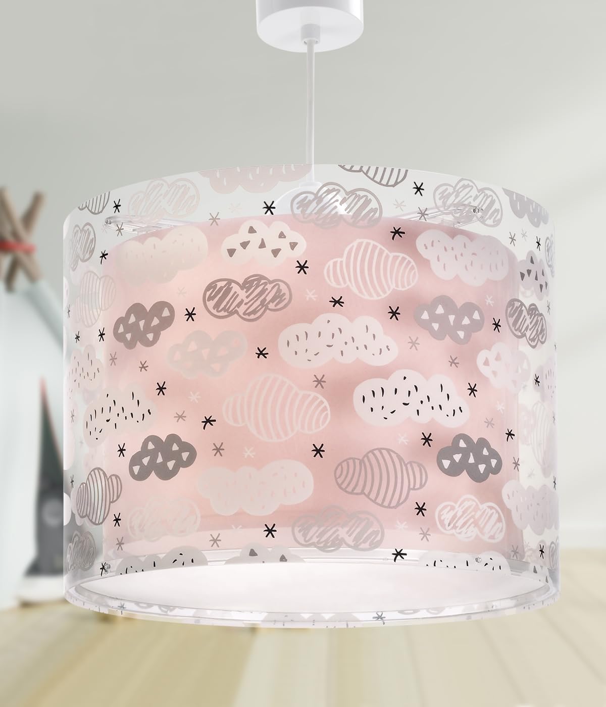 Dalber Lustre Chambre Lampe Suspension Plafonnier Enfants Nuages Rose 33 x 33 x 25 cm E27