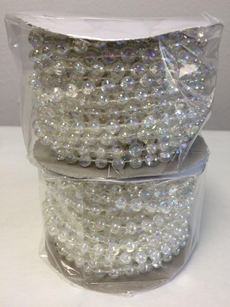 6mm Faux Pearl Plastic Beads on a String Craft Roll -Total 2 Rolls (CLEAR IRRIDESCENT)