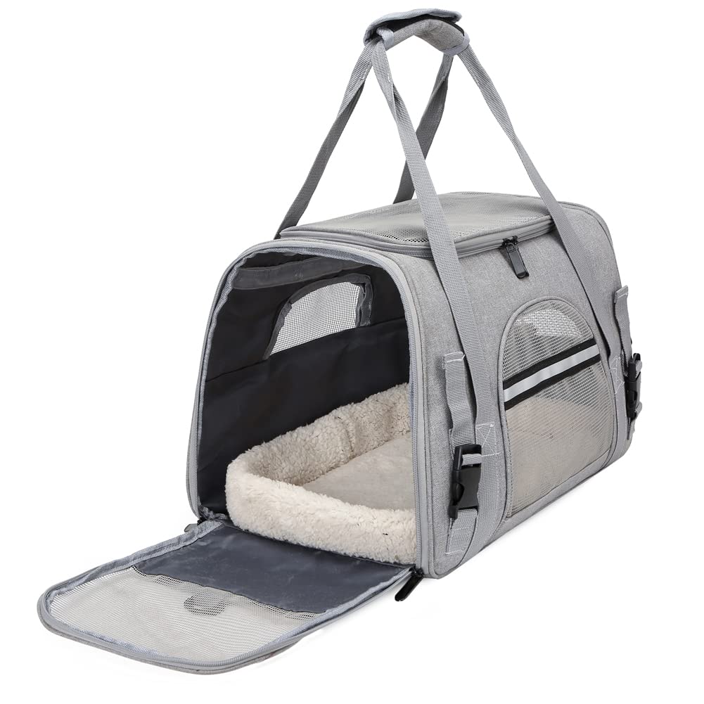 Transportín Gato Perro, Bolsa de Transporte Plegable para Mascota de Viaje Portátil y Transpirable con Correa Interior de Seguridad