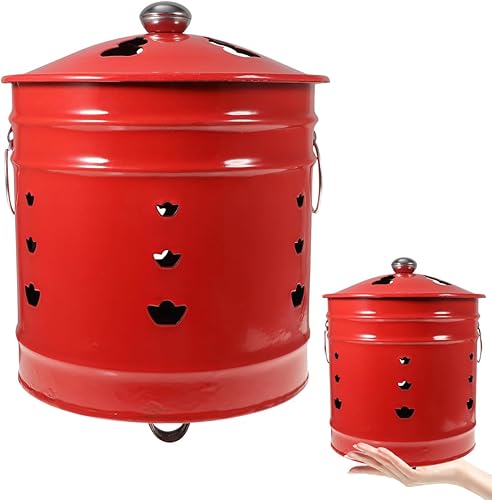 Barril de quemadura de 2.87 galones, lata de metal para papel, barril incinerador de residuos de patio pequeño de 11.7 pulgadas con tapa y asa para