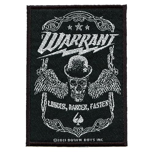 Warrant Louder Harder Faster Patch Metal Skull Wings Woven Iron On