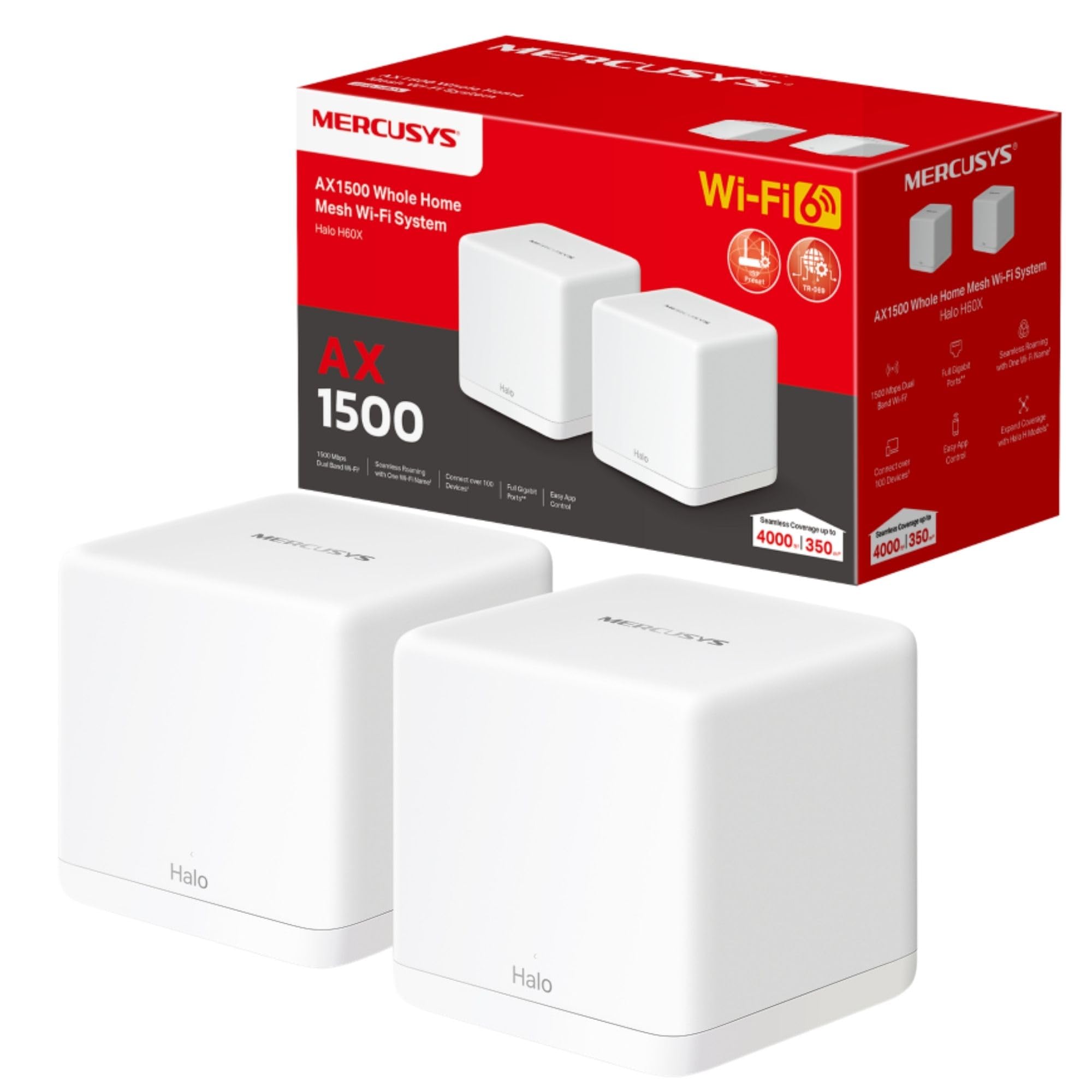 MERCUSYS AX1500 Mesh WiFi 6 System, Coverage up to 350 m², Connects 100+ Devices, Full Gigabit Ports, Dual Band Wi-Fi, Trouble-Free Roaming, Easy Control