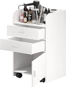 4ever2buy Salon Station for Hair Stylist, White Beauty Barber Station, Salon Trolley Cart with Wheels, Mobile Organizer for Salon, Spa, Barbershop, Nail & Beauty Tools, White