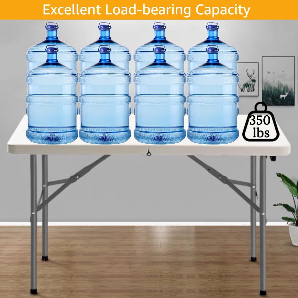 4ft Heavy Duty Plastic Folding Table, Portable Folding Camping Table Picnic Table Utility Table Game Table w/Handle, for Indoors,Outdoors,Camping,Picnics,Party,White(48D x 24W x 30H)