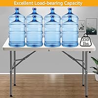 Vista 6 de Mesa plegable de plástico resistente de 4 pies, mesa de campamento plegable portátil, mesa de picnic, mesa de juego con asa, para interiores