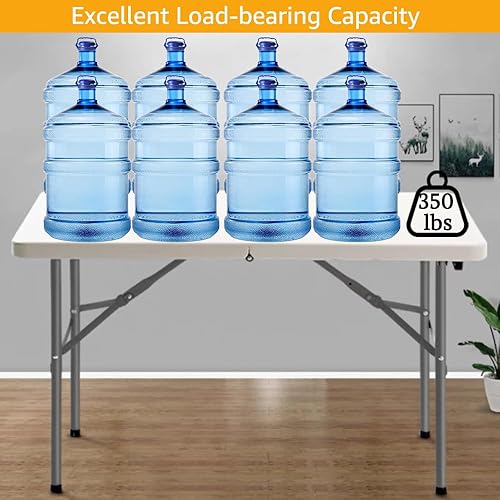 Miniatura 6 de Mesa plegable de plástico resistente de 4 pies, mesa de campamento plegable portátil, mesa de picnic, mesa de juego con asa, para 48 pulgadas de