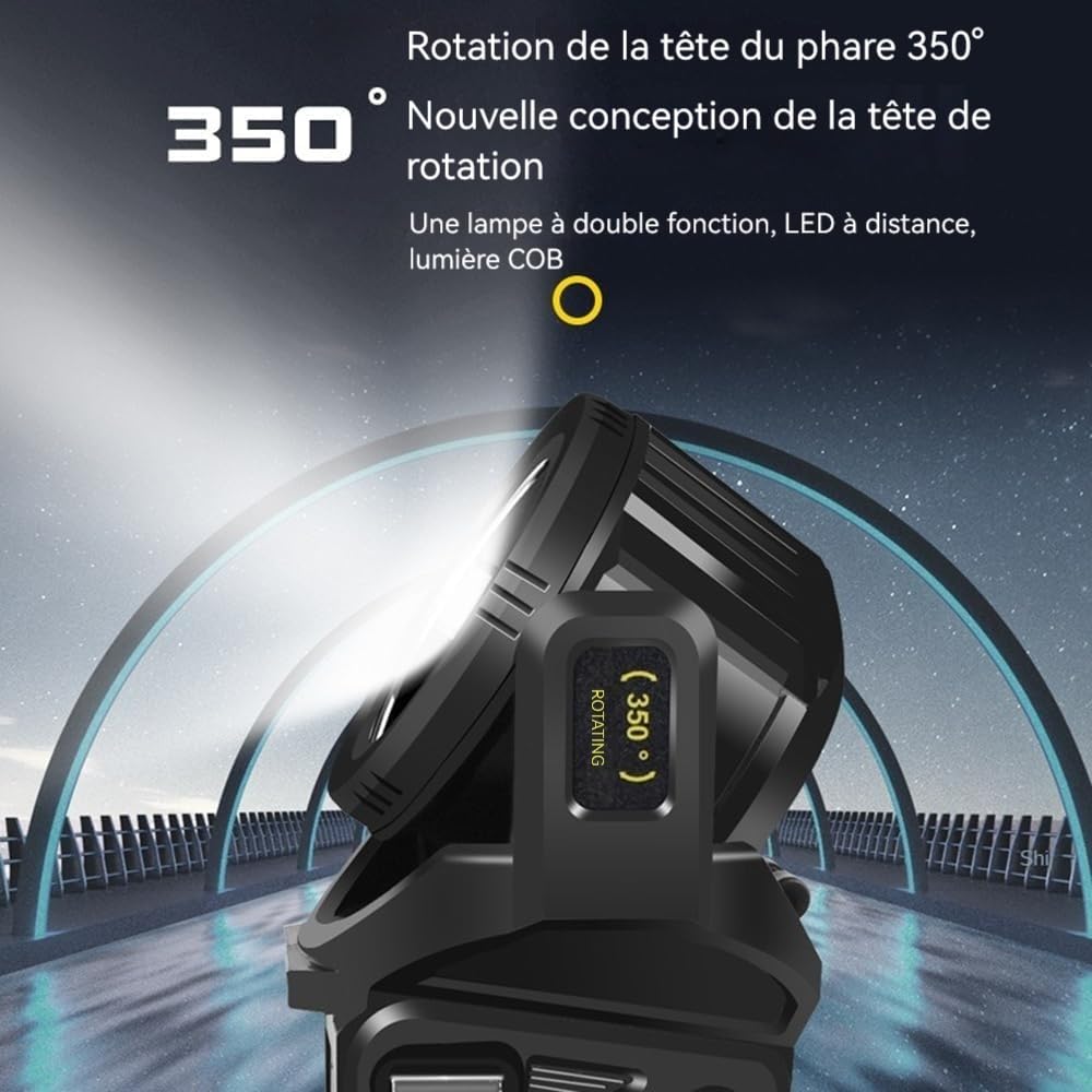 LETOUR Lampe Torche LED Ultra Puissante, Lampe de poche 350000LM Super Longue Portée, Projecteur de Recherche 9 Modes, Lanterne de Camping Étanche, Rechargeable USB (Extérieur, Travail, Urgence)