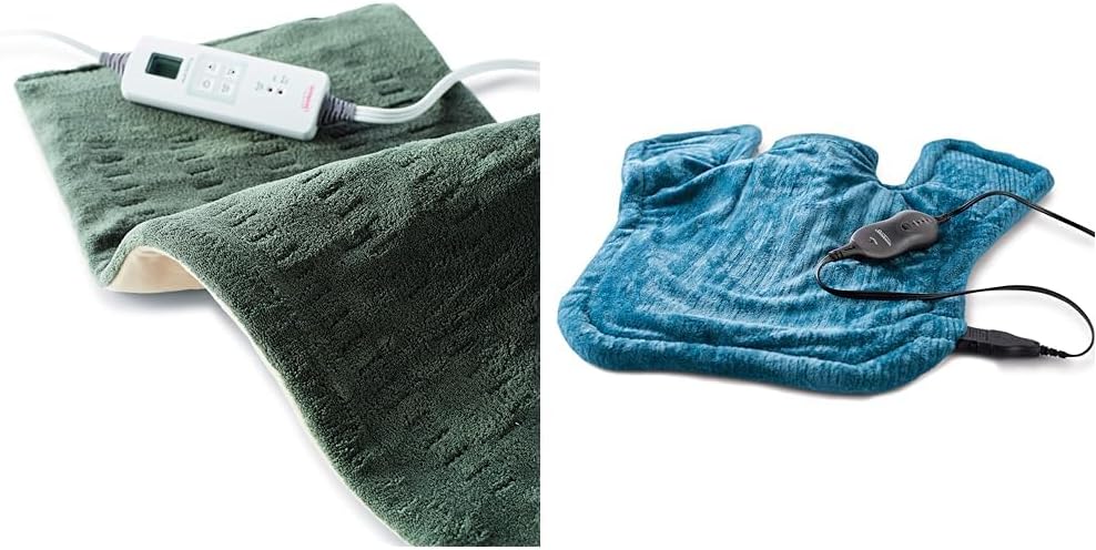Sunbeam XL Heating Pad for Back Pain Relief with 6 Heat Settings, Extra Large 12 x 24 and Heating Pad for Neck & Shoulder Pain Relief, XL Renue, 4 Heat Settings, Blue, 25 x 25