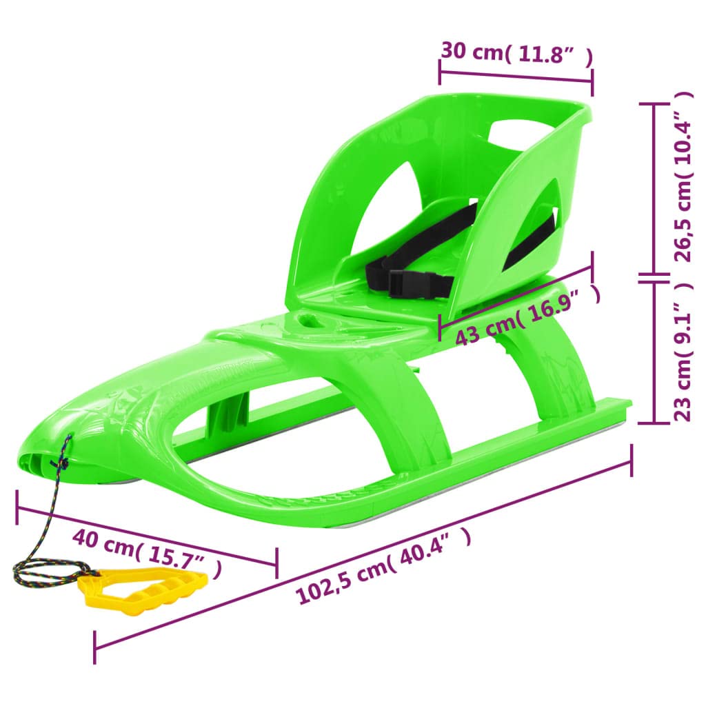Luge avec dossier pour enfants, luge stable en polypropylène avec patins en acier, 102,5 x 40 x 23 cm, bleu, pour s'amuser en hiver