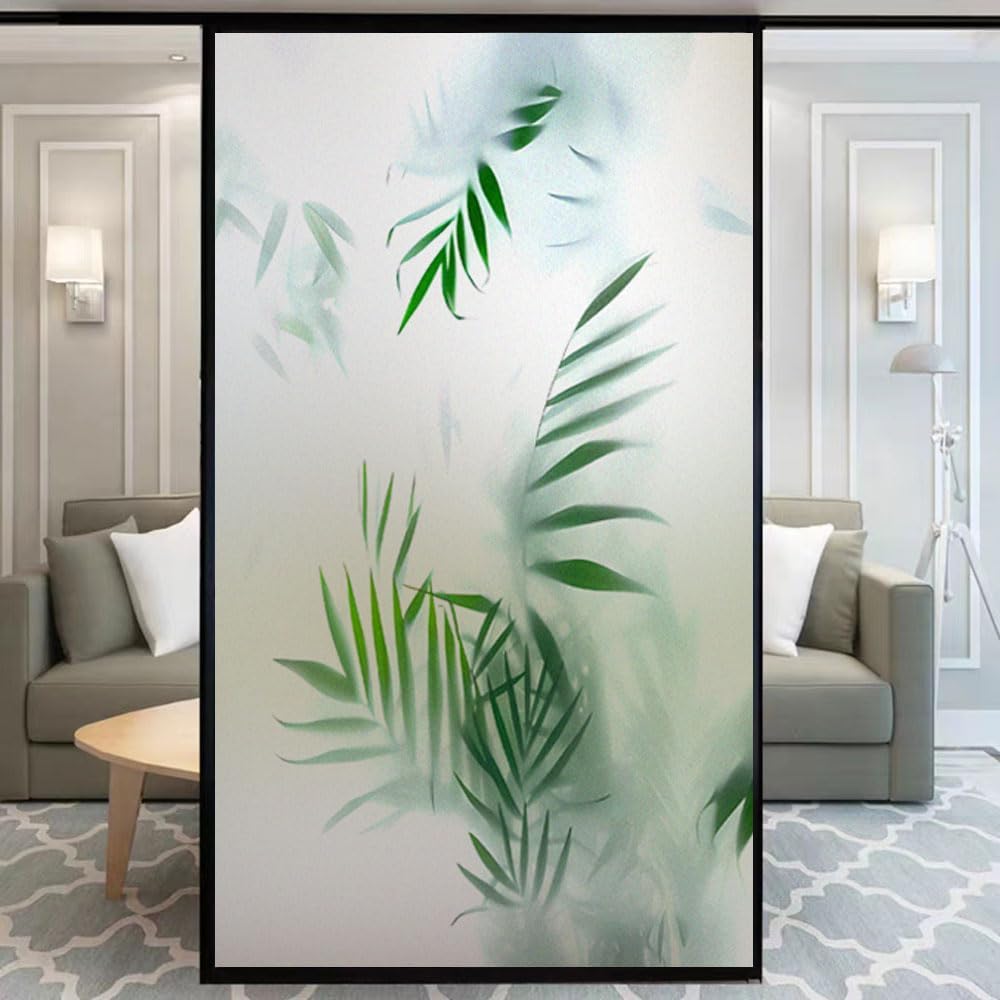 Privacy Window Film Leaves Decorative Pattern UV Blocking Heat Control Coverings No Glue Static Cling Glass Sticker for Home/Office(80x120cm)