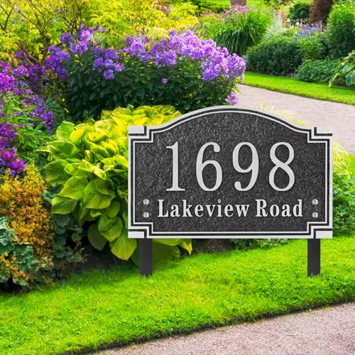 Custom Address Plaque - LAWN MOUNTED,Engraved Metal with 2 Stakes