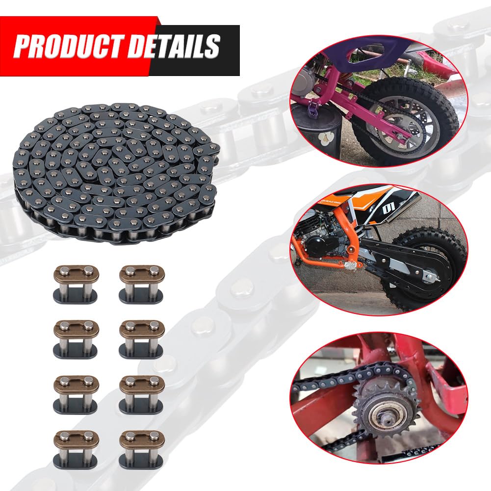 T8F Chain 136 Links 8 Master Roller Chain Connector Link Heavy Duty for 49cc 50cc SYX Moto Holeshot Mototec Xtreme X-pro SSR Coolster 43cc 47cc 2 Stroke Kids Mini Pocket Rocket Pit Dirt Bike ATV Quad