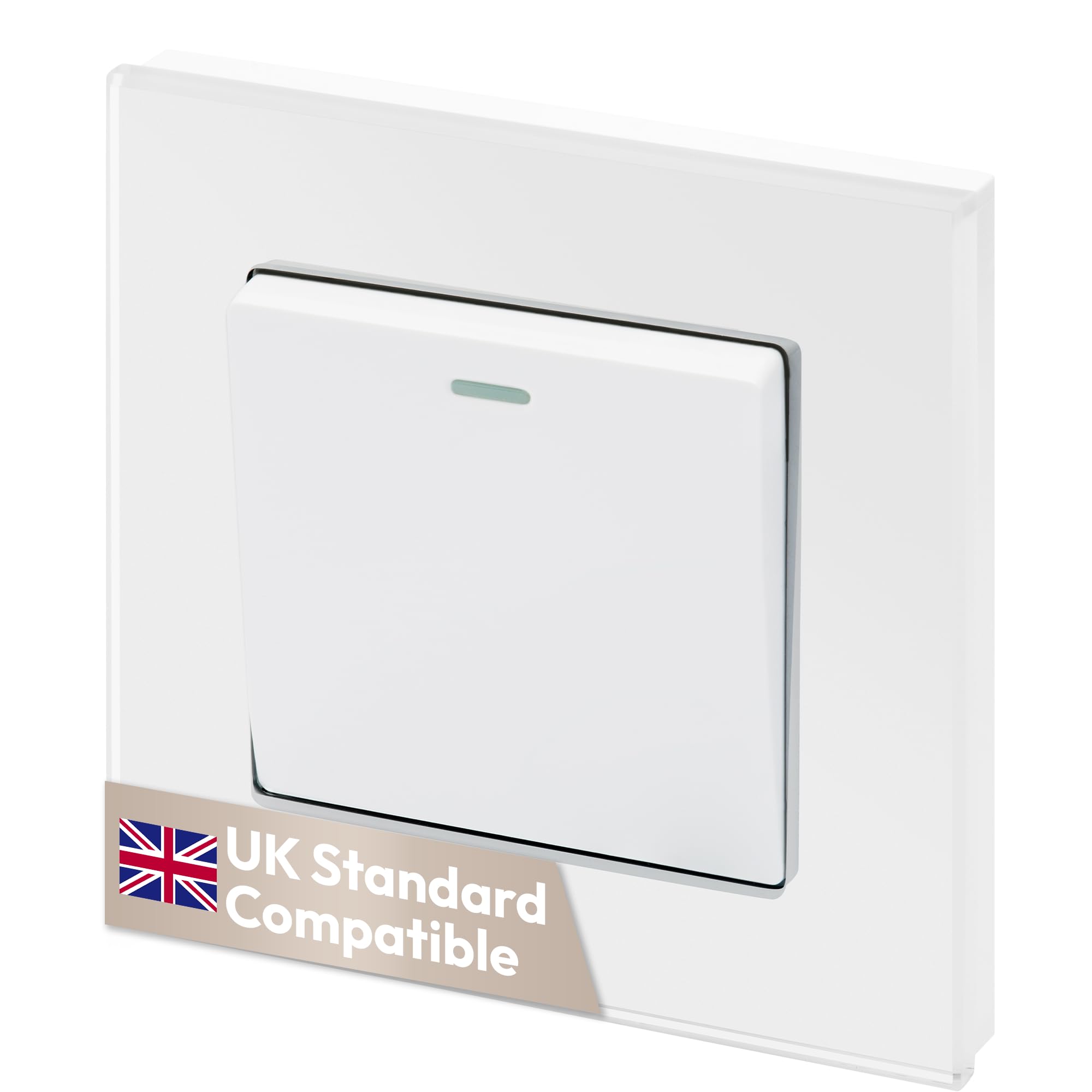 Retrotouch Crystal CT Rocker Light Switch 1G/2W White - Toughened Glass - Screwless Front - 10 Year Warranty