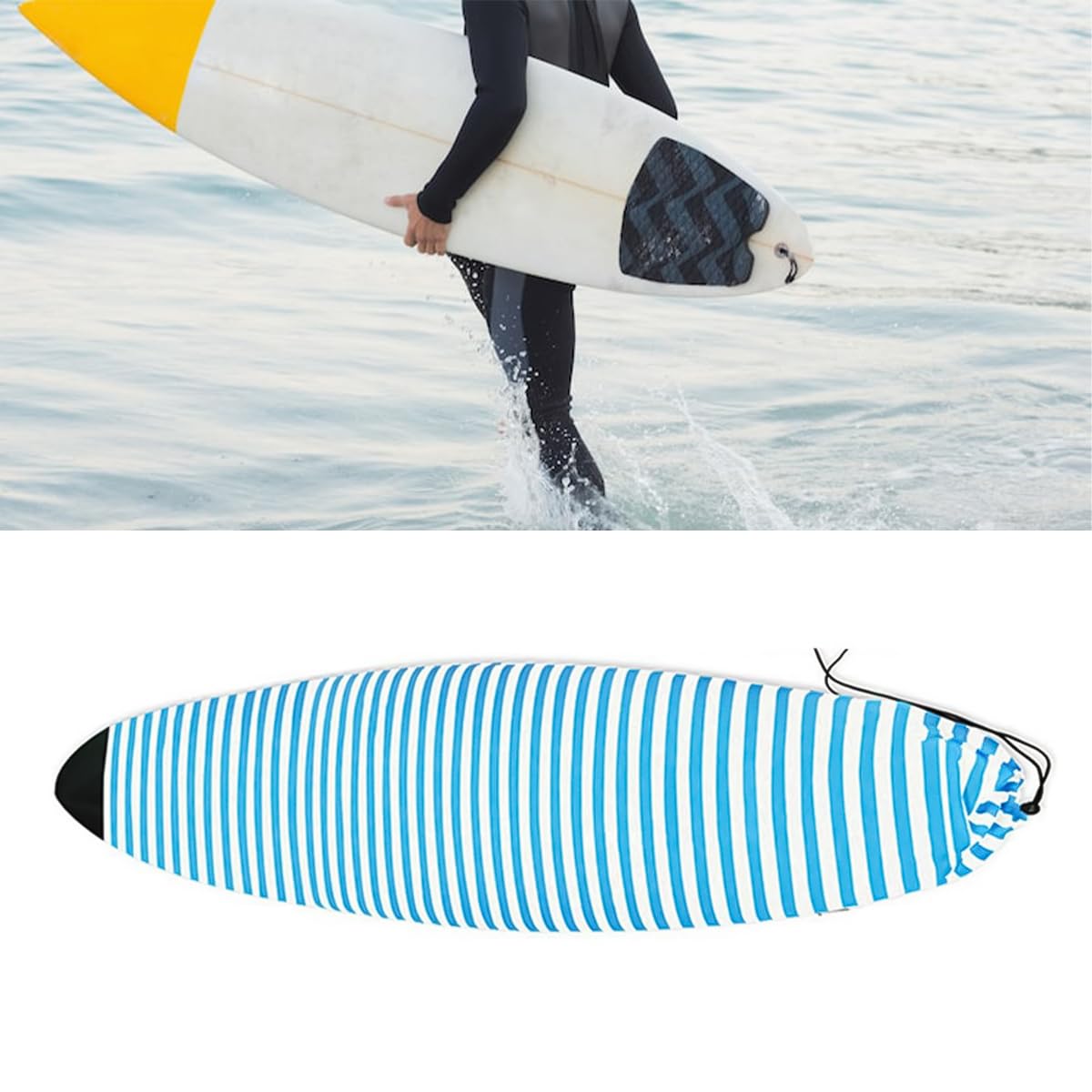 Sarini Sockenüberzug für Surfbretter,schnelltrocknende,Dehnbare Surfbretttasche mit Kordelzugverschluss – gepolsterter Nasenschutz,Surfzubehör