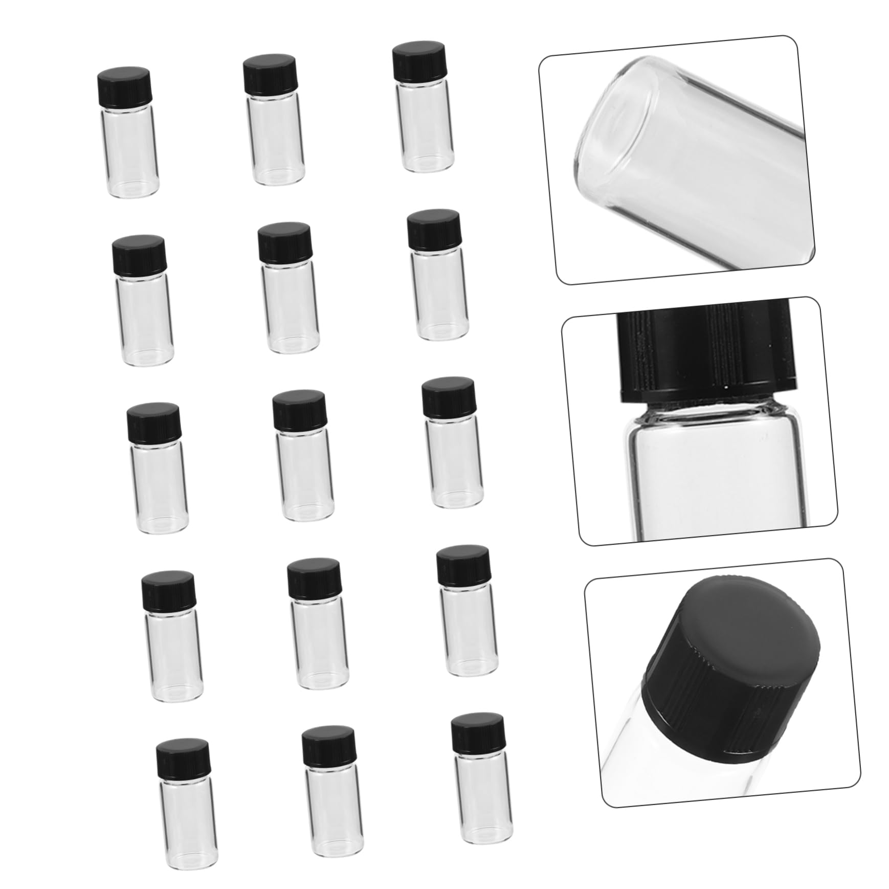 Cabilock 100 Fiale Di Vetro Trasparente Da 5 Ml Con Tappo Nero, Flaconi Per Campioni Con Fondo Piatto Resistente Ad Alta Pressione, Bottiglie Per Conservazione Oli Essenziali e Reagenti