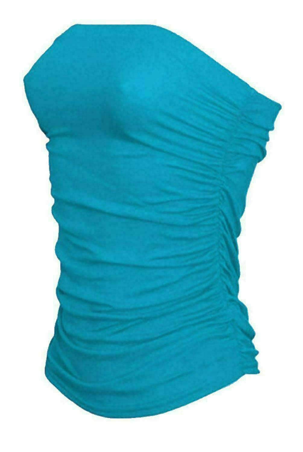Stylewear Women's Turqoise Plain Black Bandeau Strapless Boob Tube Top Ruched Bandeau Boobtube Vest Top (Turquoise Uk 12-14)