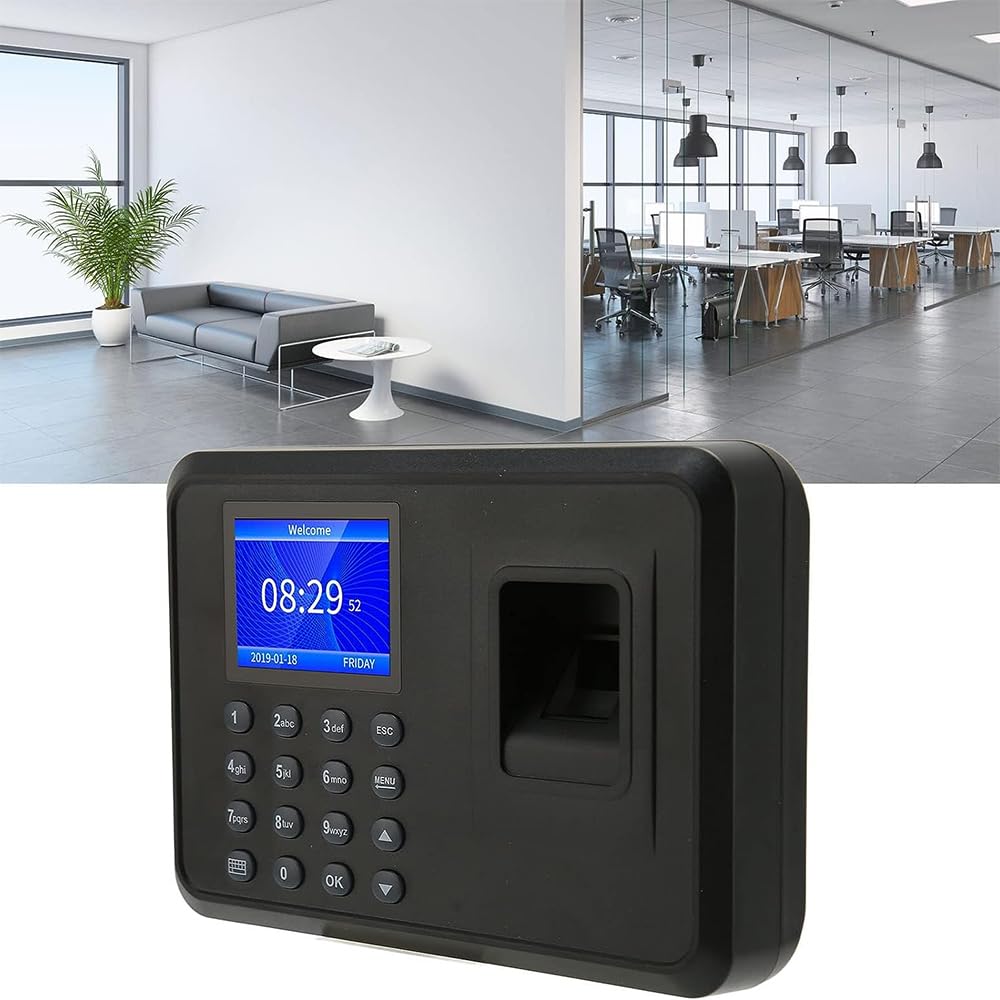 TsoLay Registratore per Il Check-in dei Dipendenti, Registratore di Presenza con Schermo da 2,4 Pollici, Registratore di Presenza 2 in 1 con Impronta Digitale E Password, Comandi Vocali, Generazione