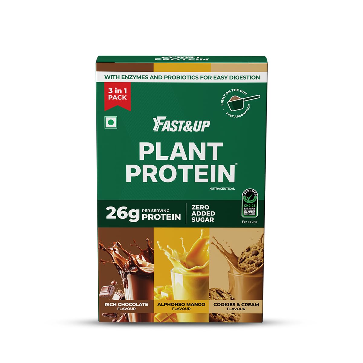 Fast&Up Plant Protein Assorted Pack of 3 - Rich Chocolate, Alphonso Mango, Cookies & Cream-image-7