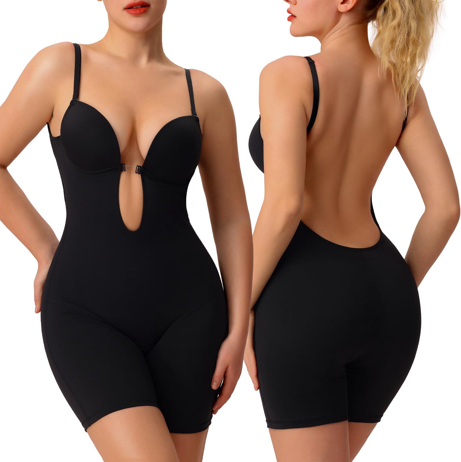 Backless Shapewear Strapless Bodysuit - Low Back Women Body Shaper : Slimming Built In Bra With Plunge