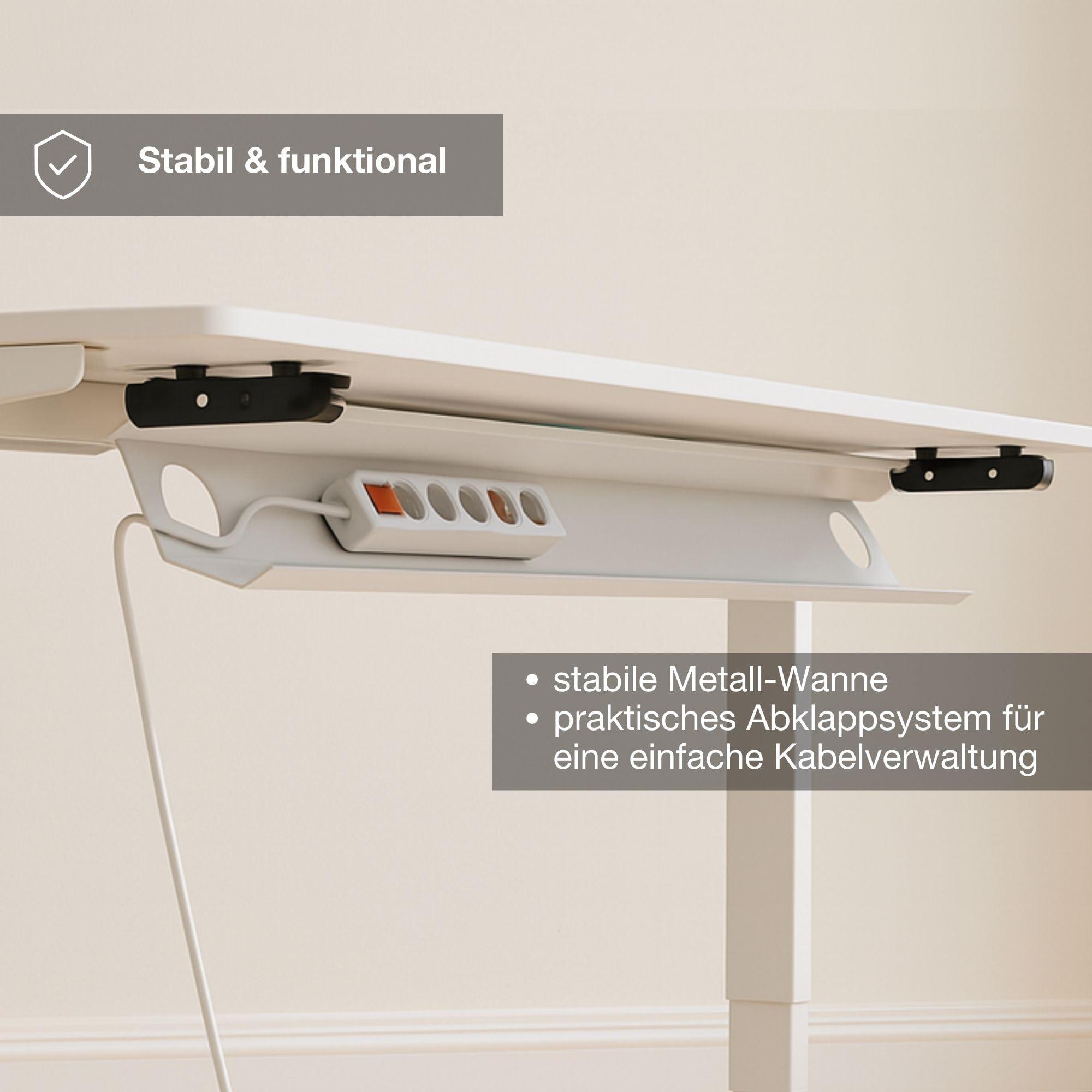 ASSMANN Horizontaler Kabelkanal Flex-Big + Vertikale Kabelführung + 6-Fach Steckdose 128x16x10cm 1280mm Weiß einfache Montage für Büro und Homeoffice