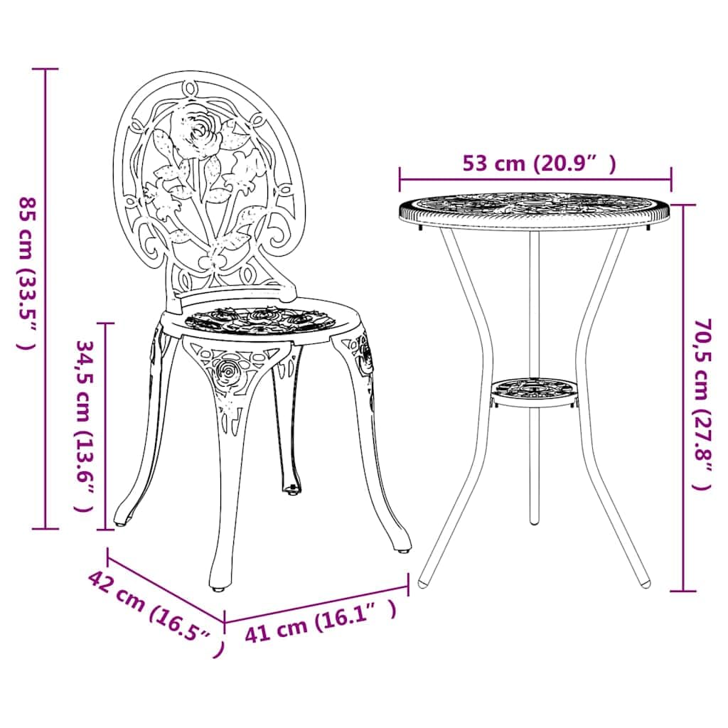 vidaXL Zestaw Bistro Ogrodowego 3 szt. Czarny Aluminium