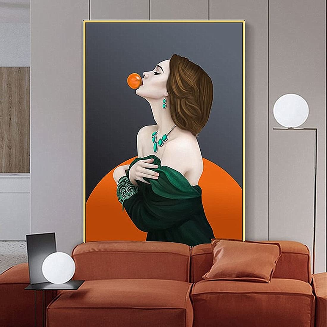 INJOY HOME DECORCanvas Print Wall Art Gold Alloy Frame Luxury Girl with Bubble Gum Picture Prints Luxury Creative Picture 40cm x 30cm (16 inches x 12 inches)