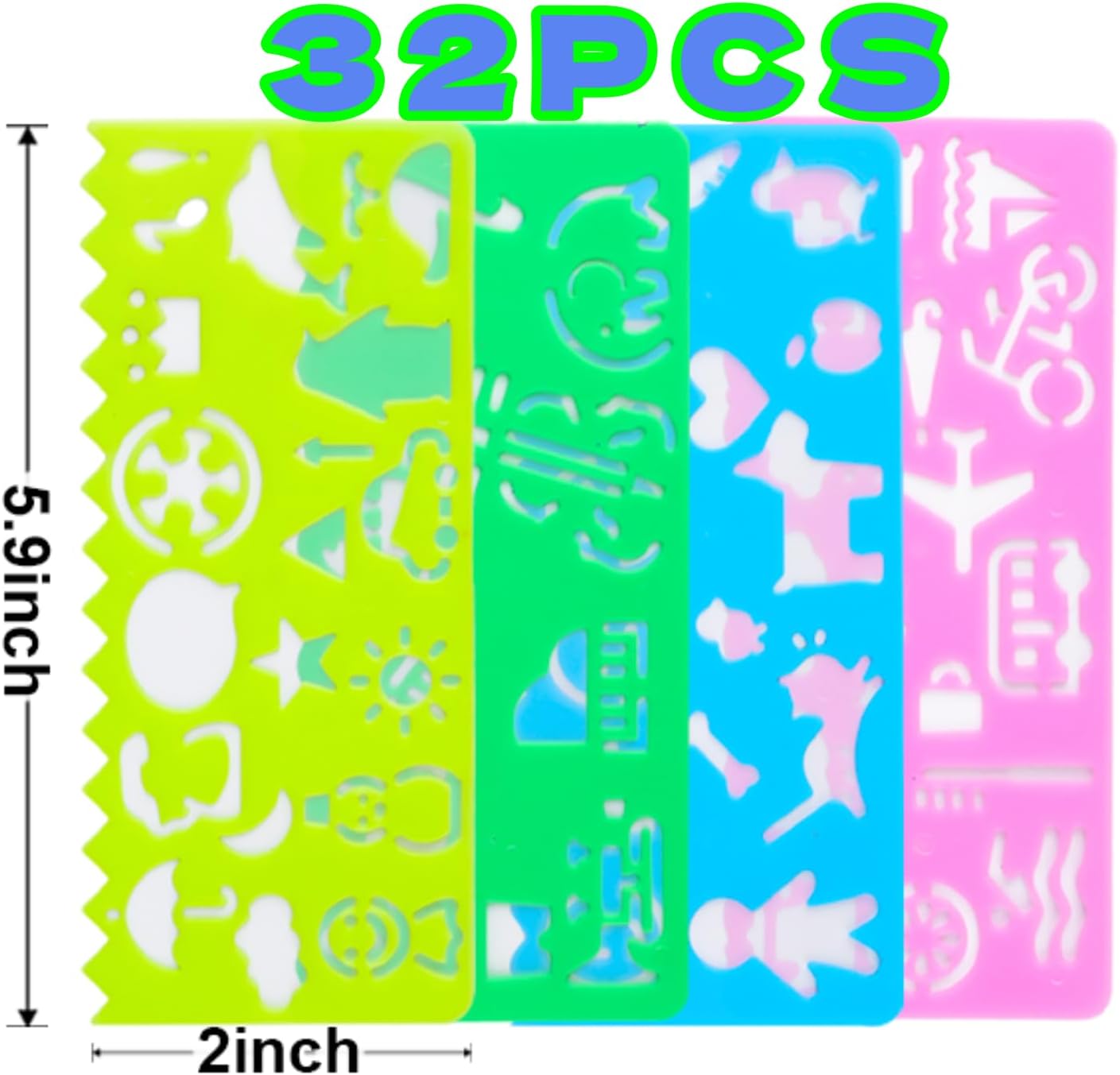 Cityrosy 32 pcs Drawing Stencils,Rainbow Scratch Paper for Stencils, Kids Activity Kit,Suitable for Classroom,Birthday,Party