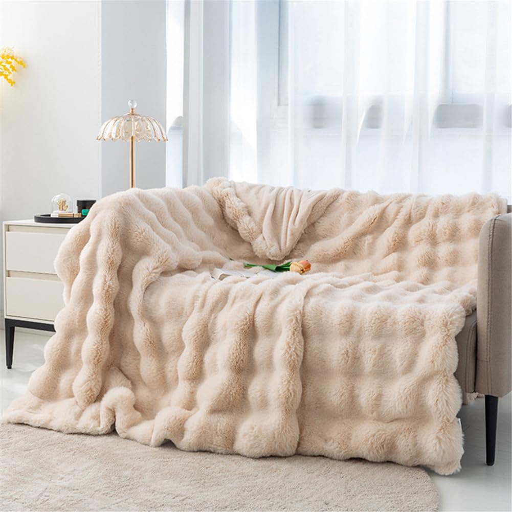 ENEN Super Ultra Soft Fleece Blanket Throw Bubble Plush Blanket Fluffy Warm Microfiber Travel Blanket for Bed Sofa Lightweight Throw Fit All Season (70x100cm,apricot)