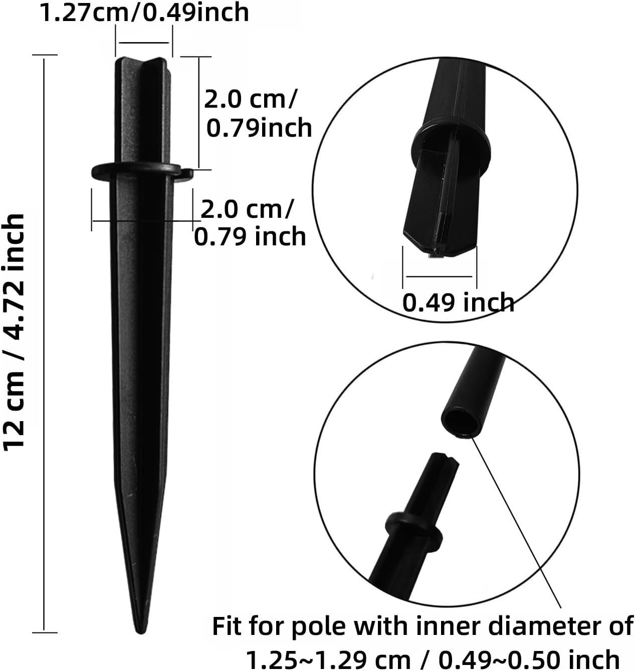 10 Pack Replacement Solar Light Stakes,0.49 ABS Plastic Reinforced Ground Spikes Fit for Pole Inner Diameter 0.49 to 0.5 - for Outdoor Lawn Pathway Christmas Solar Light Yard Garden Decor