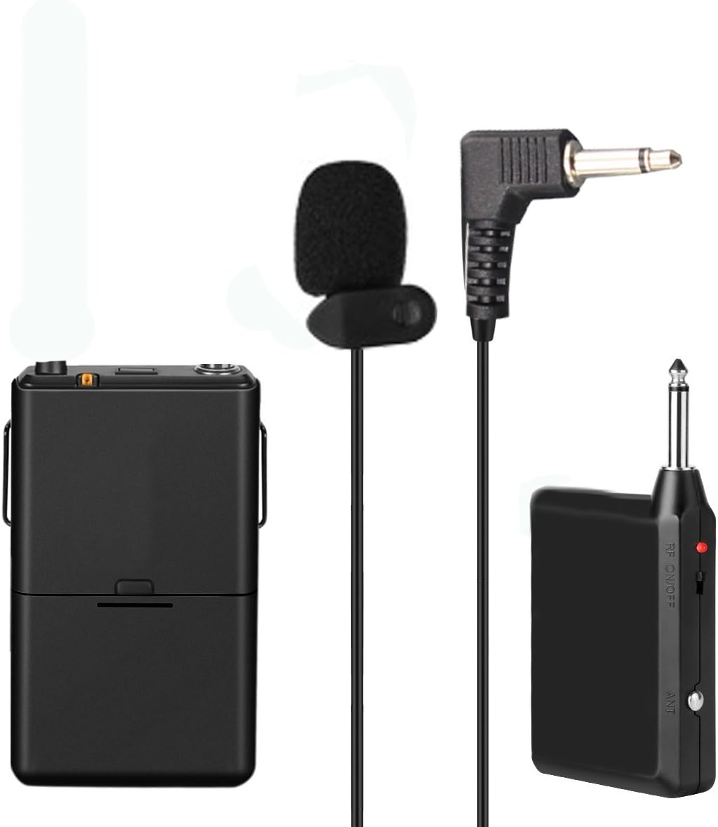 Lavalier Microphone Wireless Mic System Bodypack Transmitter Receiver Clip on MicPortable Professional Clip Lav lapel Mic set for Interview, Recording & Podcast