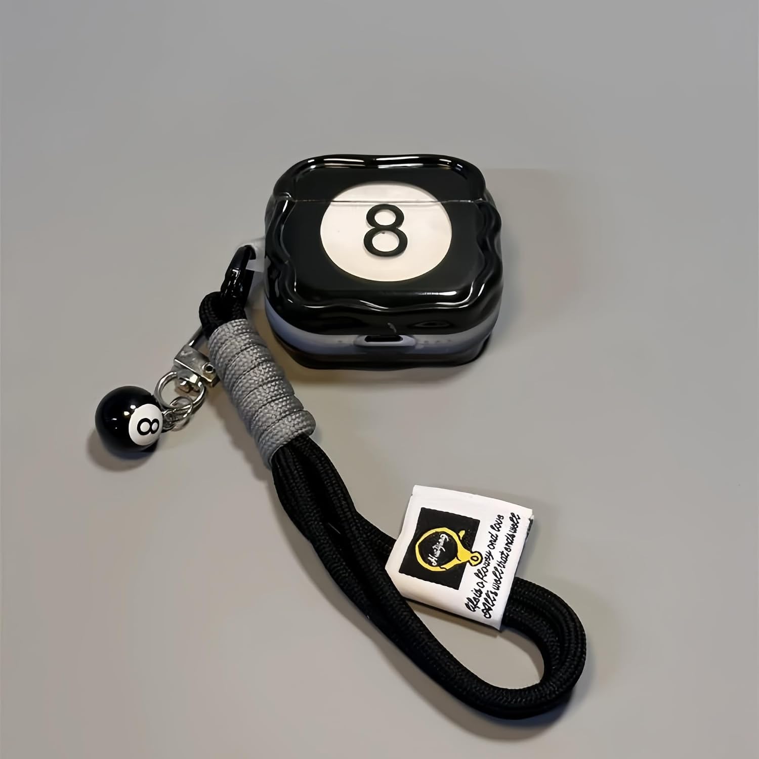 No.8 Ball Billiards Earphone Case Compatible with AirPods 1/2/3/4/Pro 3, with Braided Lanyard & Mini Ball Charms, Funny Black 8 Ball Wave Earbuds Cover, Creative Headphone Case (Airpods Pro,A)