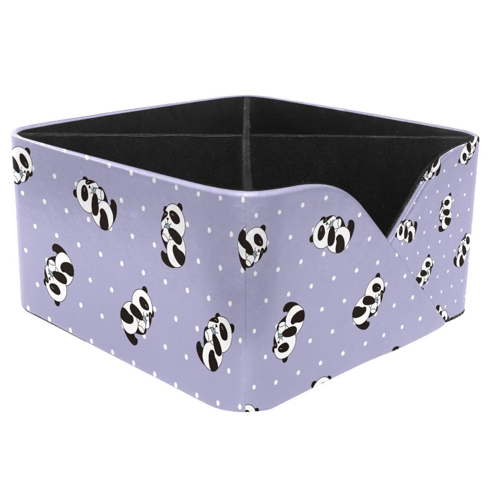 KengjuTesu Kawaii Cute Panda Dots Purple Pattern Desktop Organizer Pen Holder, Rectangular Pencil Cup for Office, Study and Makeup Stations