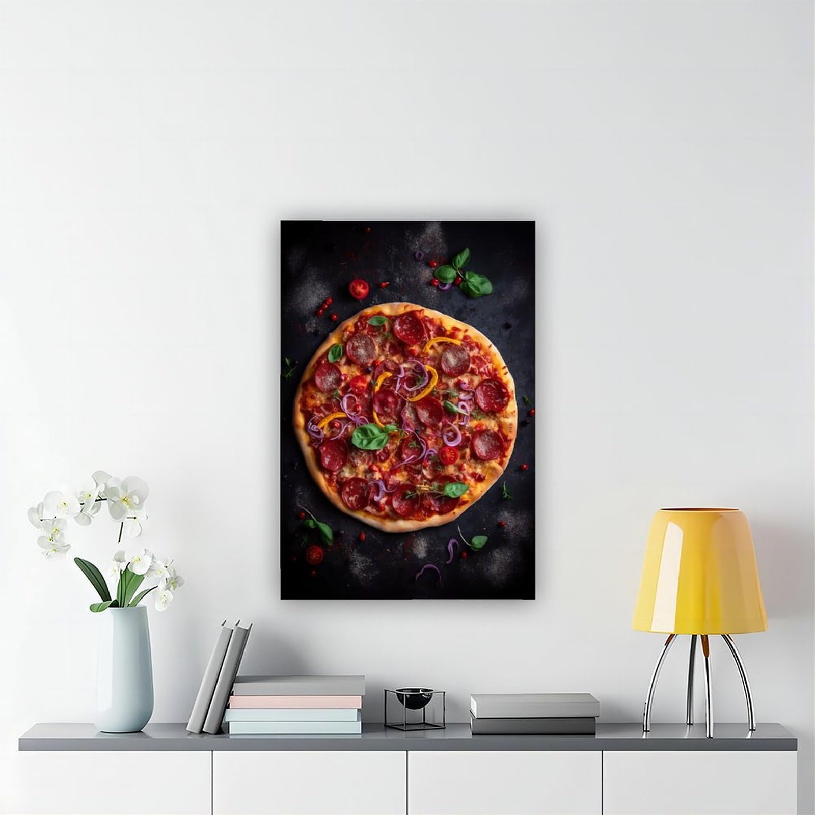 GIEIG Kunstdruck für Küche, Restaurant, Essen, leckere Salami, Pizza, Poster, Druck für Teenager, Jungen, Zimmer, Leinwand, Wandkunst, Leinwand, Gemälde, Druckrahmen, 40,6 x 61 cm