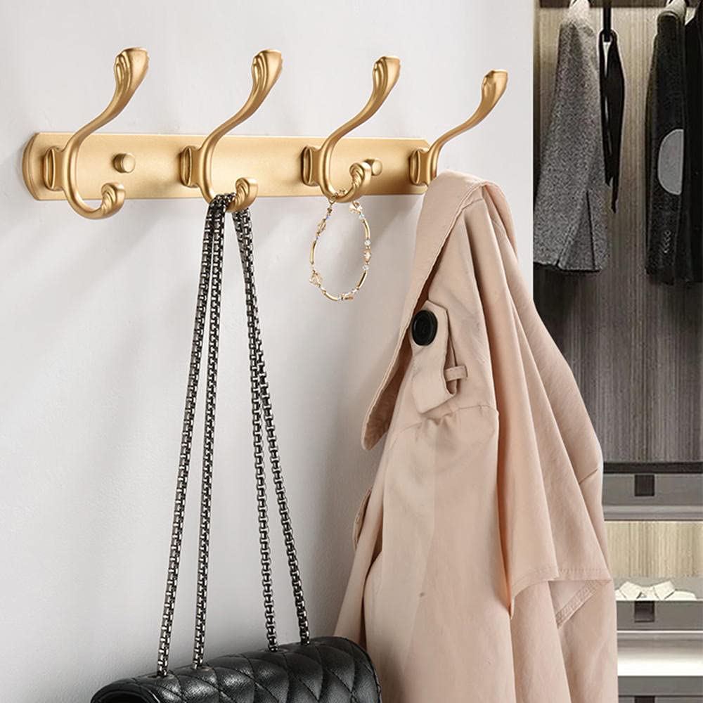 ISCBAFYX Toallero Percha para Ropa Gancho de Aluminio Estante Montaje en Pared Ganchos para Sombreros Sin Perforación Espacio Autoadhesivo para Cocina Sala de Estar-Oro C_6 ​​Ganchos Accesorios de