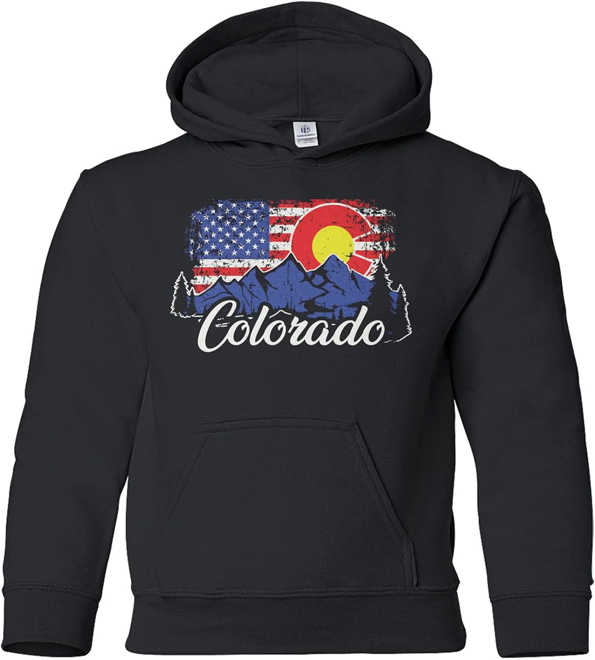 Threadrock Kids Colorado Mountains American Flag Youth Hoodie Sweatshirt