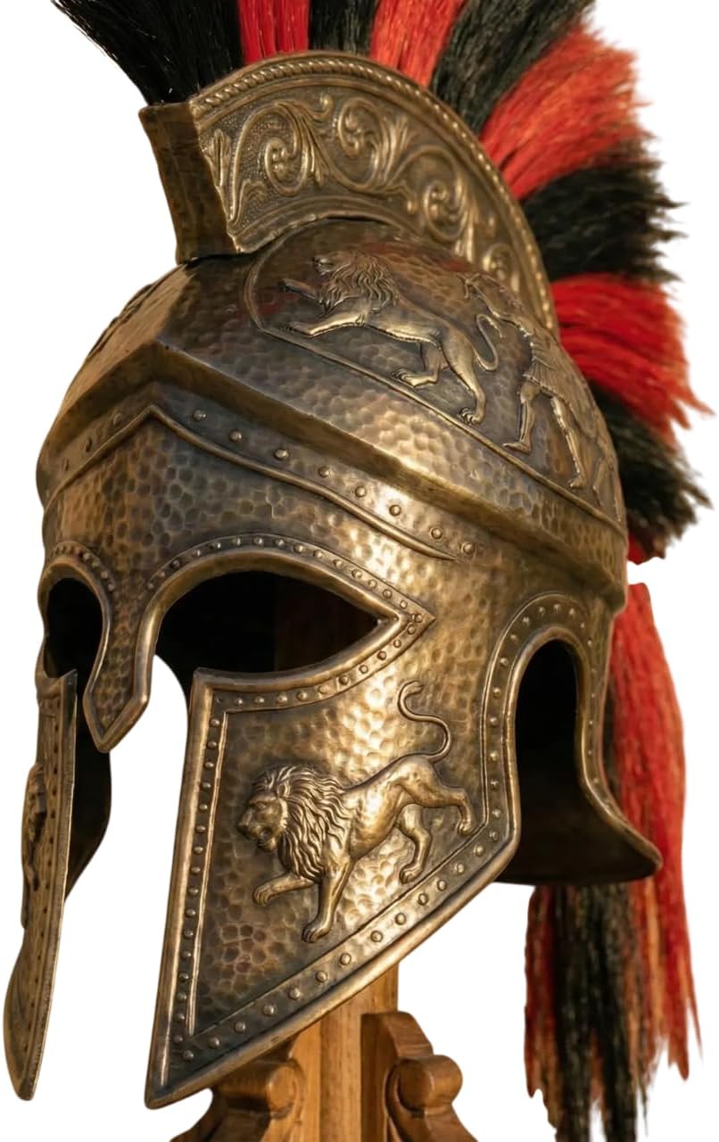 ARTIZANSTORE Royal Greek Steel Corinthian Helmet – Handmade Armor for LARP, Cosplay, SCA, Reenactment & Fantasy Costume – Perfect Halloween & Christmas Gift Wooden Stand Included