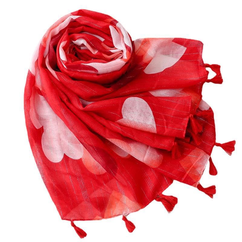Red Heart Scarf Shawls and Wraps with Tassels for Women Fashion Scarves for Spring Summer Fall Winter - Main Image