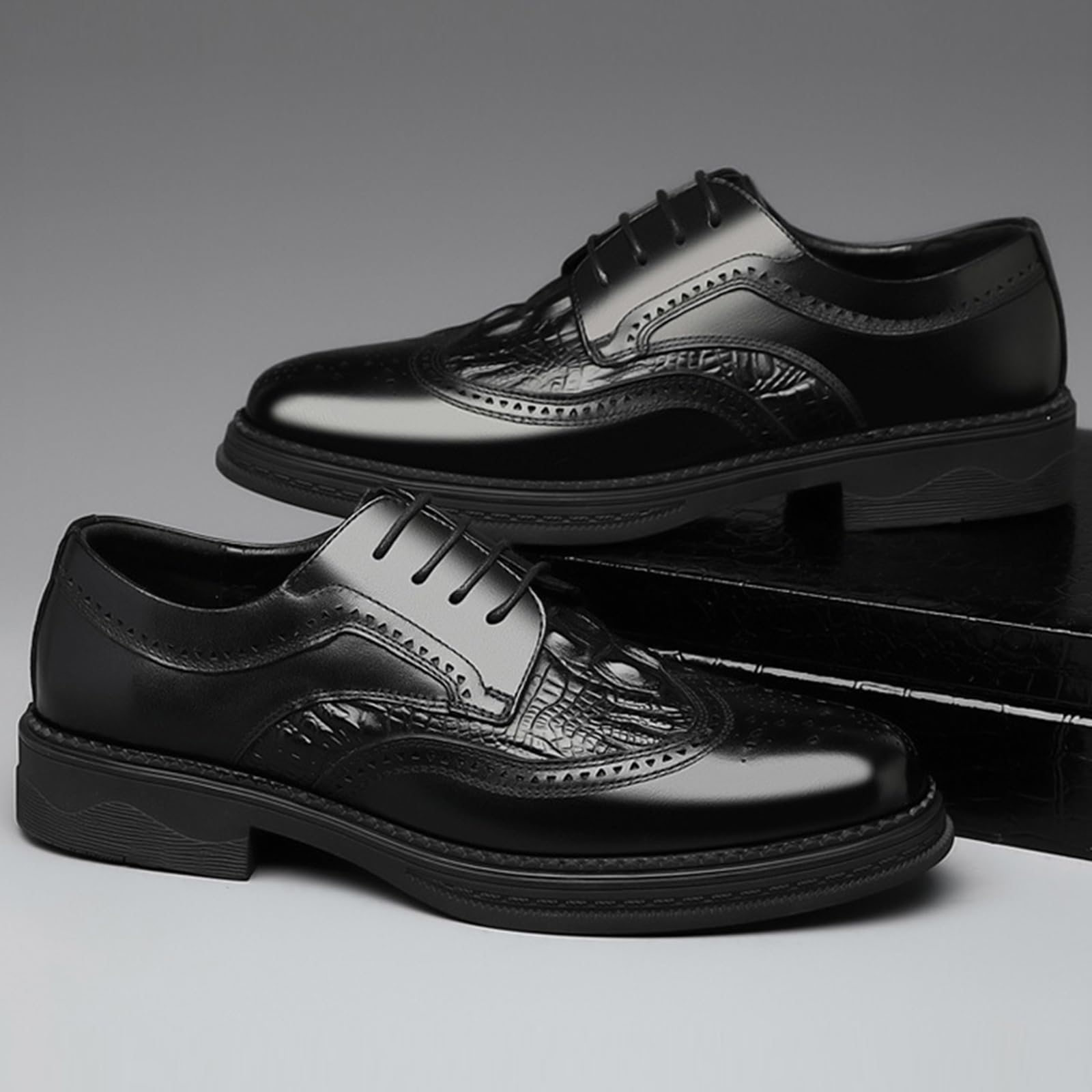 Scarpe Formali da Uomo Stringate Brogue Punta | Pelle, classico, Antiscivolo, Tacco Largo, Oxford, Sera, Formale, attività, Festa