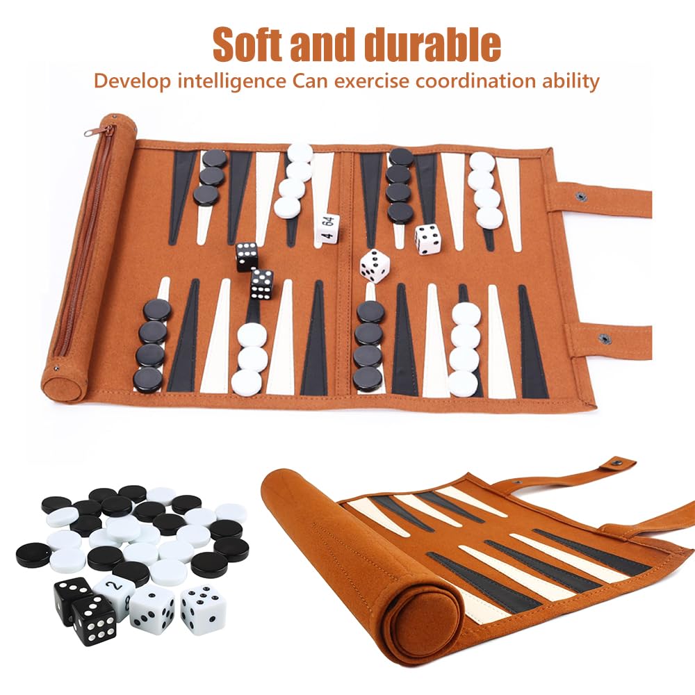 Backgammon Gioco da Tavolo, Backgammon da Viaggio, Back Gammon in Pelle, Portatili Gioco da Tavolo, Avvolgibile, Regalo Perfetto per Gli Amanti dei Viaggi, del Campeggio e Dei Picnic, 25x35cm