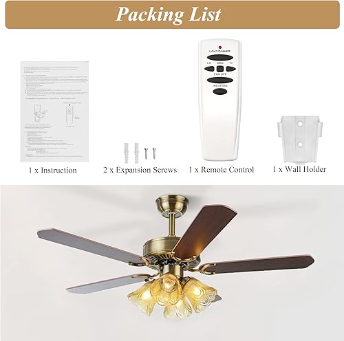 Miniatura 7 de Ventilador de techo con control remoto con reversa, control remoto con atenuador de repuesto para Hampton Bay, Hunter, compatible con UC7078T