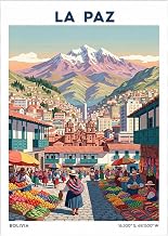La Paz Bolivia Travel Poster - Vintage Bolivian Wall Art Print for Home Decor, Retro Cityscape Poster for Living Room or Office