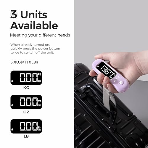 Miniatura 4 de pack all Báscula de equipaje de 110 libras, báscula digital de equipaje de mano, báscula de peso para maleta de viaje con pantalla LCD, batería
