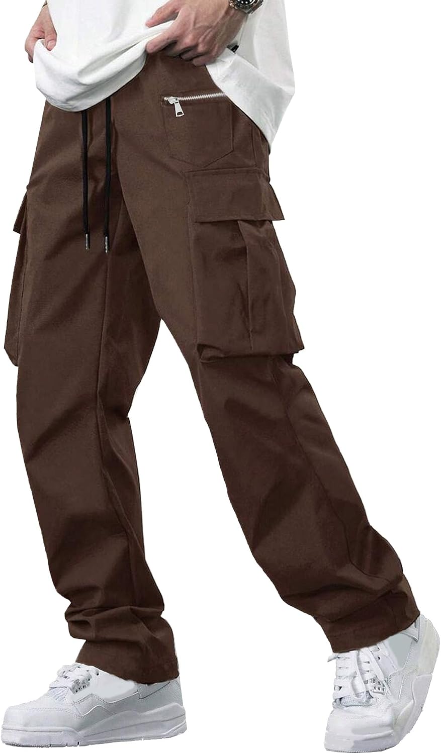 Men's Vintage Elastic Waist Solid Pants Solid Lightweight Outdoor Cargo Pants Casual Straight Leg Trousers