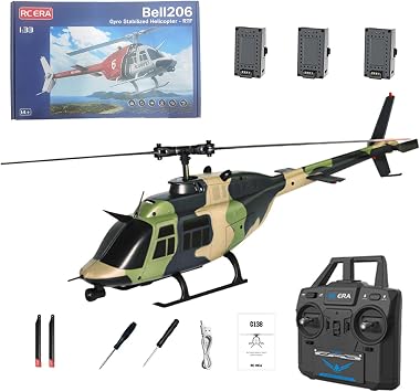 C138 Bell 206 RC Helicopter for Adult, 6 Axis Gyro 1/33 6CH Remote Controlled Helicopter Single Blade No Aileron Helicopter Altitude Hold & Optical Flow Positioning - RTF