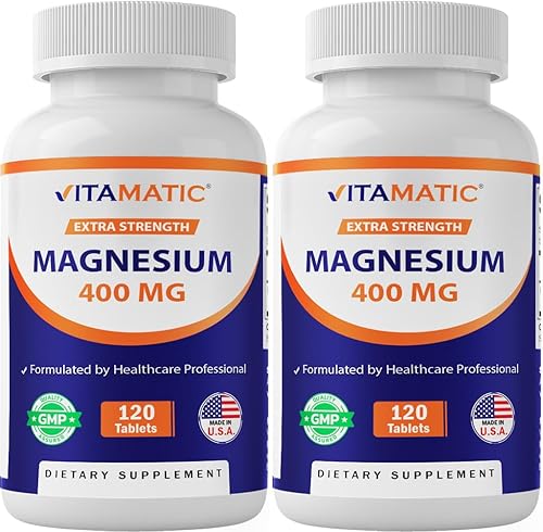 Vitamatic Extra Stregth óxido de magnesio 400 mg 120 tabletas vegetarianas - Apoya la salud muscular, nerviosa y cardíaca* - Fabricado en los