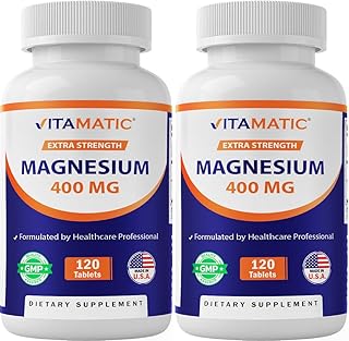 Vitamatic Extra Stregth Magnesium Oxide 400 mg 120 Vegetarian Tablets - Supports Muscle, Nerve, and Heart Health* - Made in The USA - Non-GMO & Gluten Free - 2 Pack