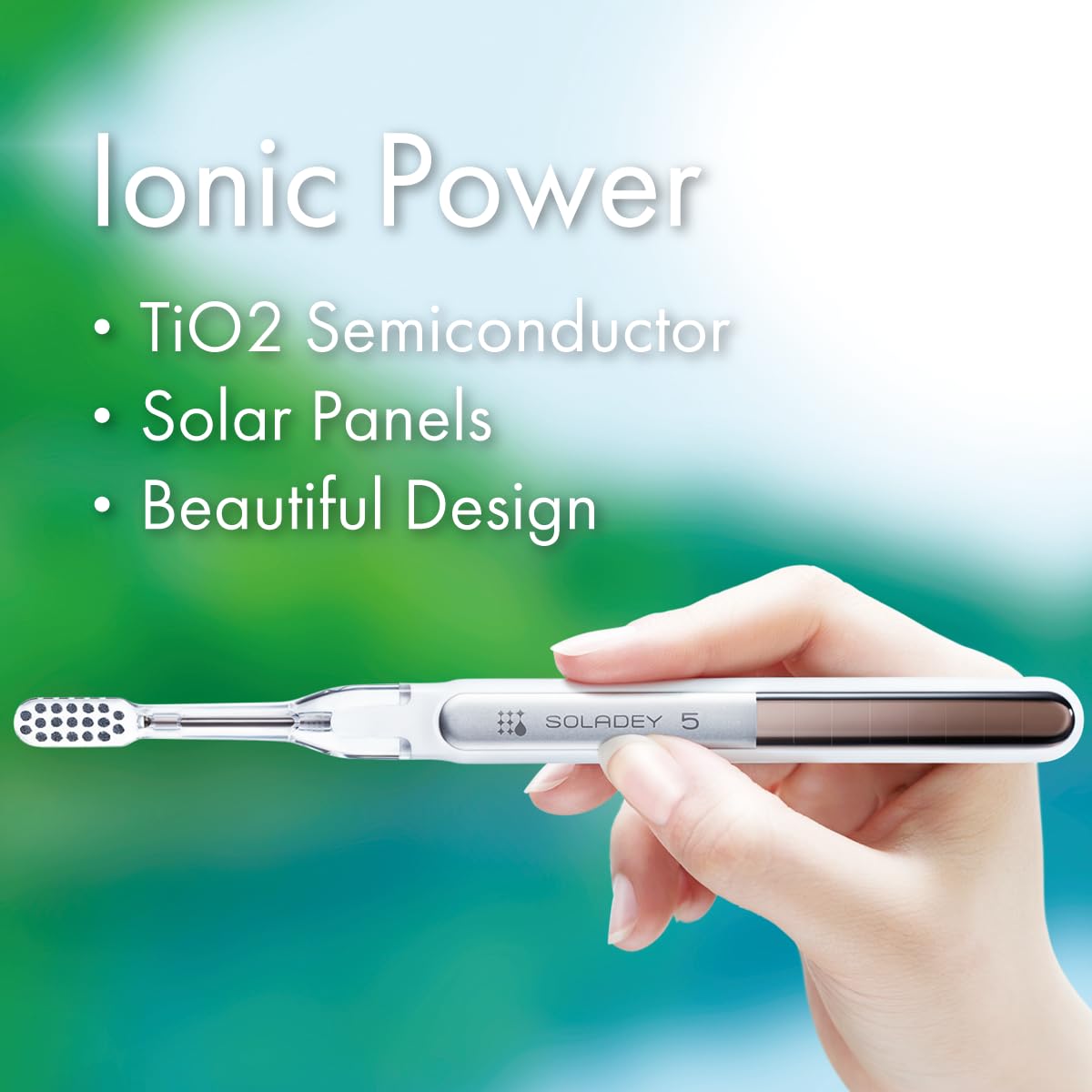 Soladey 5 cepillos de dientes iónicos, negro, paneles solares y semiconductor TiO2