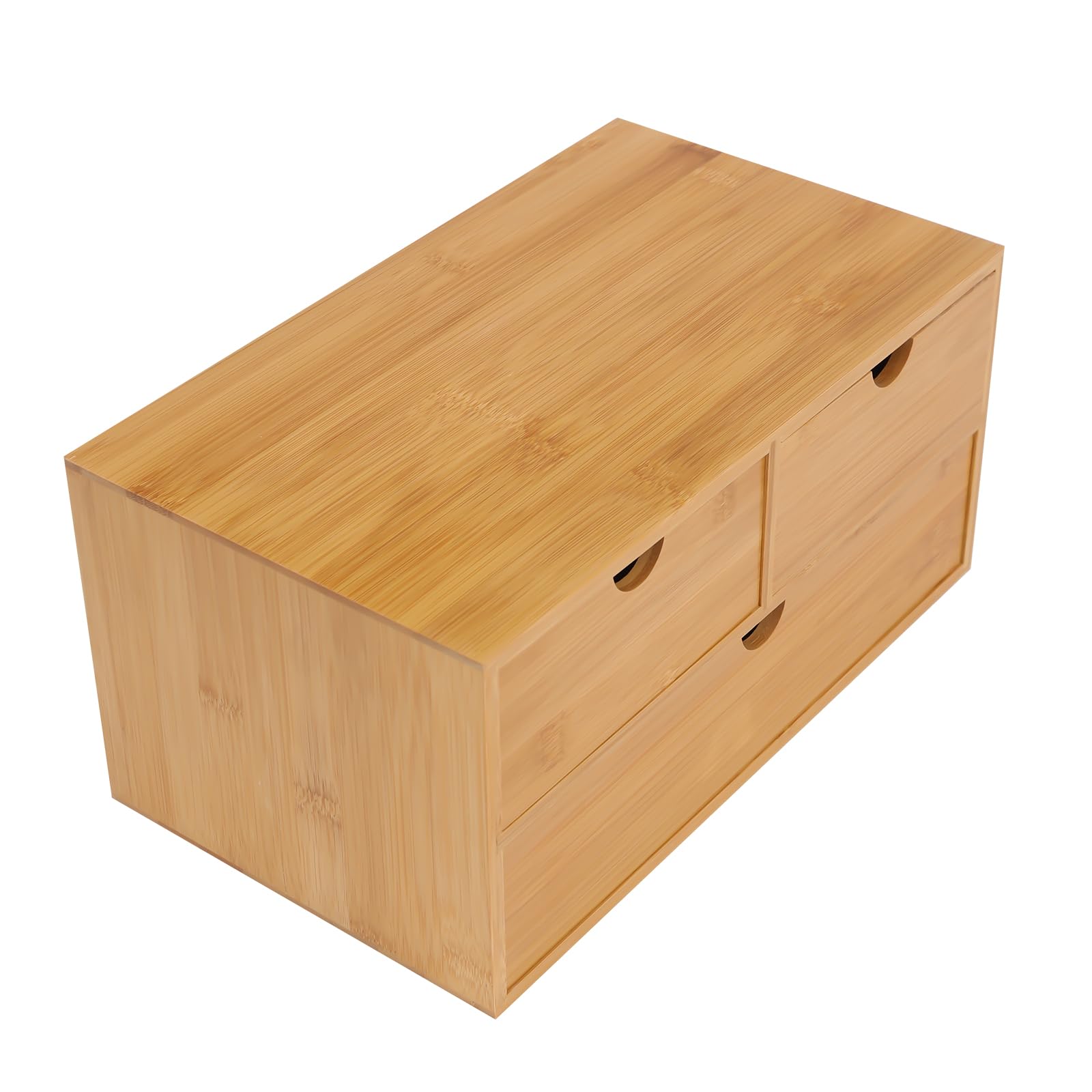 Organizer da scrivania in bambù, 33 x 19 x 16 cm, con 3 cassetti, bordi rotondi e piedini antiscivolo, organizer multifunzionale per la casa, l'ufficio, la camera da letto e la decorazione