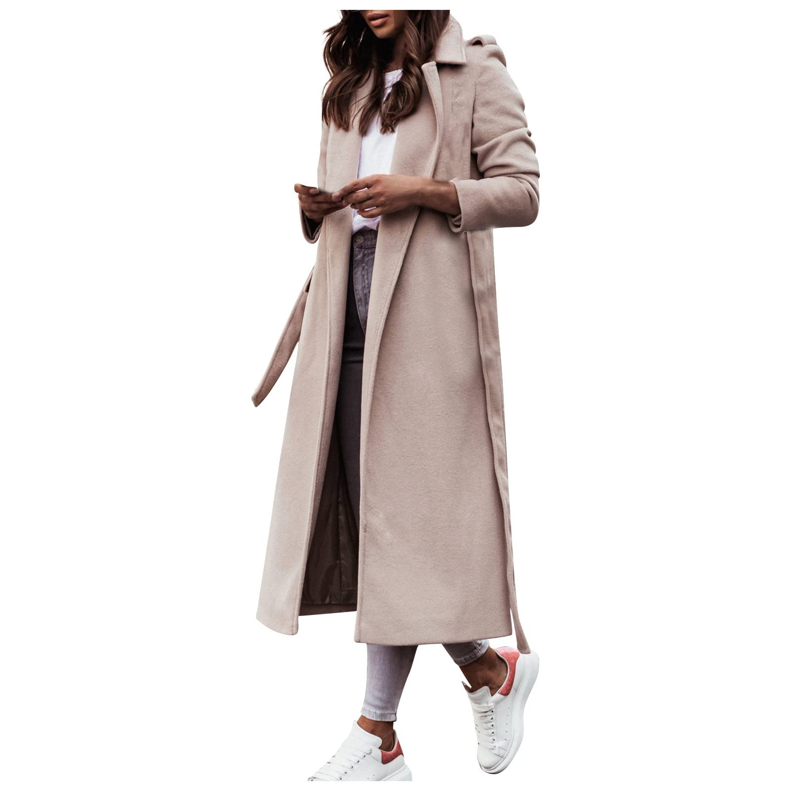 Trenchcoat Revers Herbstjacke Business Langarm Casual Büro Frauen Longblazer Winter Warm Damenmantel Longjacke